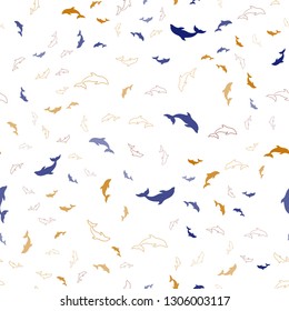Dark Multicolor vector seamless background with dolphins. Modern abstract illustration with sea dolphins. Pattern for marine leaflets.