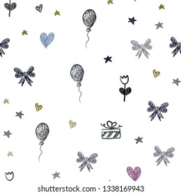 Dark Multicolor vector seamless background in xmas style. Abstract illustration with aheart, baloon, candy, gift, star, ribbon. Template for new year postcards.