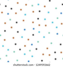 Dark Multicolor vector seamless cover with beautiful snowflakes. Shining colorful illustration with snow on abstract template. Template for business cards, websites.