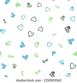 Dark Multicolor vector seamless cover with quote LOVE YOU, hearts. Illustration with words of love, hearts in abstract style. Texture for window blinds, curtains.