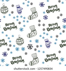 Dark Multicolor vector seamless cover with beautiful snowflakes, balls, socks, mittens. Modern geometric abstract illustration. Design for textile, fabric, wallpapers.