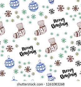 Dark Multicolor vector seamless cover with beautiful snowflakes, balls, socks, mittens. Shining colorful illustration in christmas style. Texture for window blinds, curtains.