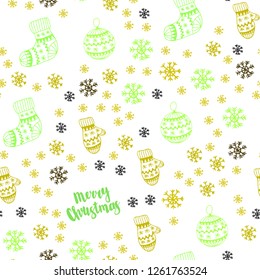 Dark Multicolor vector seamless cover with beautiful snowflakes, balls, socks, mittens. Colorful xmas elements with gradient. Pattern for design of fabric, wallpapers.