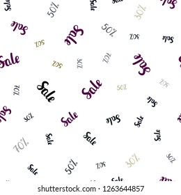 Dark Multicolor vector seamless cover with symbols of 30, 50, 70 % sales. Shining colorful illustration with isolated selling prices. Template for season sales, shopping ads.