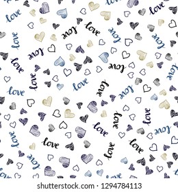 Dark Multicolor vector seamless cover with quote LOVE YOU, hearts. Colorful illustration with quote LOVE YOU, hearts. Pattern for trendy fabric, wallpapers.