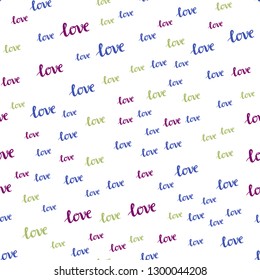 Dark Multicolor vector seamless cover with quote LOVE YOU. Illustration with colorful phrase LOVE YOU in romantic style. Template for business cards, websites.