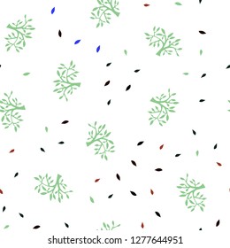 Dark Multicolor vector seamless doodle template with leaves, branches. Sketchy doodles on white background. Pattern for design of fabric, wallpapers.