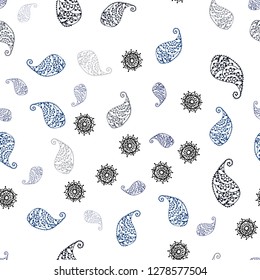 Dark Multicolor vector seamless doodle texture with leaves and flowers. Leaves and flowers with gradient on white background. Design for textile, fabric, wallpapers.