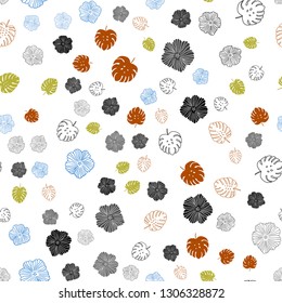 Dark Multicolor vector seamless elegant template with leaves, flowers. Brand new colored illustration with leaves and flowers. Pattern for design of fabric, wallpapers.