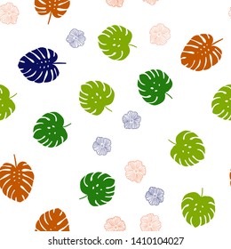 Dark Multicolor vector seamless elegant template with flowers, leaves. Leaves and flowers with gradient on white background. Design for textile, fabric, wallpapers.