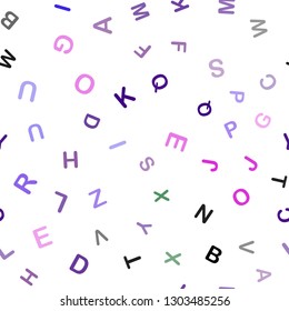 Dark Multicolor vector seamless layout with latin alphabet. Modern geometrical illustration with ABC english symbols. Pattern for trendy fabric, wallpapers.