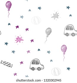 Dark Multicolor vector seamless layout in new year style. Design in xmas style with a toy car, baloon, candy, star, ball. Pattern for carnival, festival ads.