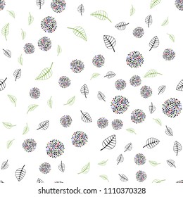 Dark Multicolor vector seamless natural pattern with leaves and flowers. Illustration with doodles on abstract template. Template for backgrounds of cell phones.