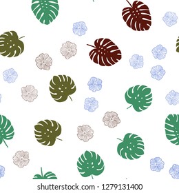 Dark Multicolor vector seamless natural pattern with flowers, leaves. Brand new colored illustration with leaves and flowers. Texture for window blinds, curtains.