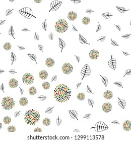 Dark Multicolor vector seamless natural pattern with leaves, flowers. Colorful illustration in doodle style with leaves, flowers. Pattern for trendy fabric, wallpapers.