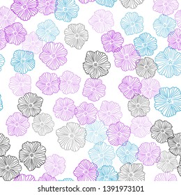 Dark Multicolor vector seamless natural background with flowers. Colorful illustration with flowers in doodle style. Texture for window blinds, curtains.