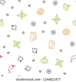 Dark Multicolor vector seamless pattern with fresh ingredients. Illustration with set of fresh food in doodle style. Pattern for ads of breakfast, lunch, dinner.