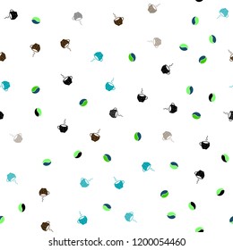 Dark Multicolor vector seamless pattern with coffee beans, cups. Gradient illustration with coffee beans, tea cups. Design for ad, poster, banner of cafes, restaurants.