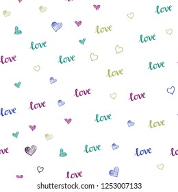 Dark Multicolor vector seamless pattern with phrase LOVE YOU, hearts. Illustration with words of love, hearts in abstract style. Design for wallpaper, fabric makers.