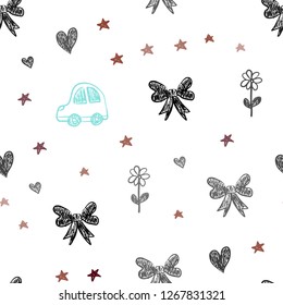 Dark Multicolor vector seamless pattern with christmas toys. Design in xmas style with a toy car, heart, baloon, tulip, candy, ball. Pattern for new year ads.