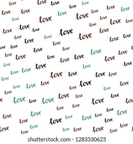 Dark Multicolor vector seamless pattern with phrase LOVE . Decorative design in doodle style with text LOVE . Texture for window blinds, curtains.