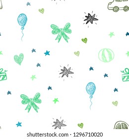 Dark Multicolor vector seamless pattern with christmas toys. Colorful illustration with a toy car, heart, baloon, tulip, candy, ball. Pattern for carnival, festival ads.