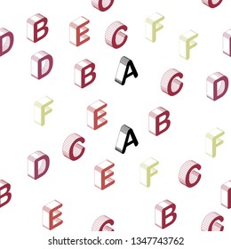 Dark Multicolor vector seamless pattern with 3D ABC symbols. Colorful 3D alphabet signs with gradient on white background. Texture for window blinds, curtains.
