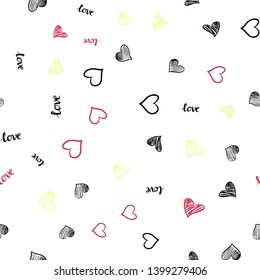 Dark Multicolor vector seamless pattern with phrase LOVE YOU, hearts. Colorful gradient phrase LOVE YOU, hearts in abstract style. Pattern for trendy fabric, wallpapers.