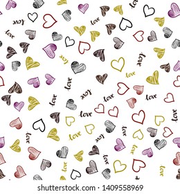 Dark Multicolor vector seamless pattern with phrase LOVE YOU, hearts. Design in doodle style with text LOVE YOU, hearts. Pattern for trendy fabric, wallpapers.