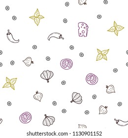 Dark Multicolor vector seamless template with organic meal. Glitter abstract sketch with gourmet food. Pattern for menu of cafes, bars, restaurants.