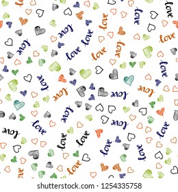 Dark Multicolor vector seamless template with text LOVE YOU, hearts. Colorful illustration with quote LOVE YOU, hearts. Design for wallpaper, fabric makers.