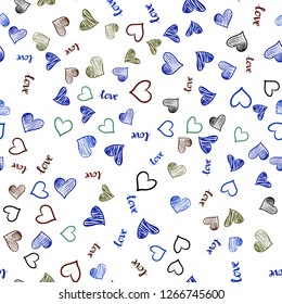 Dark Multicolor vector seamless template with text LOVE YOU, hearts. Colorful illustration with quote LOVE YOU, hearts. Design for textile, fabric, wallpapers.