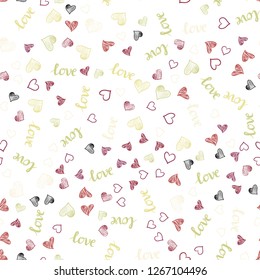 Dark Multicolor vector seamless template with text LOVE YOU, hearts. Romantic illustration with colorful phrase LOVE YOU, hearts. Texture for window blinds, curtains.