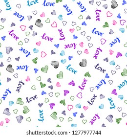 Dark Multicolor vector seamless template with text LOVE YOU, hearts. Colorful gradient phrase LOVE YOU, hearts in abstract style. Design for wallpaper, fabric makers.