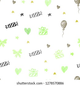 Dark Multicolor vector seamless template in carnival style. Illustration with a gradientheart, baloon, candy, gift, star, ribbon. Pattern for carnival, festival ads.