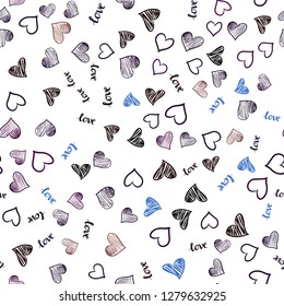 Dark Multicolor vector seamless template with text LOVE YOU, hearts. Colorful gradient phrase LOVE YOU, hearts in abstract style. Pattern for trendy fabric, wallpapers.
