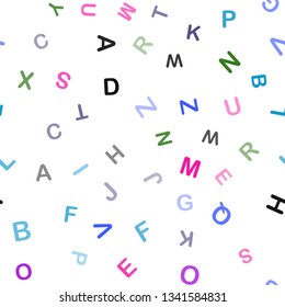 Dark Multicolor vector seamless template with isolated letters. Blurred design in simple style with signs of alphabet. Template for business cards, websites.