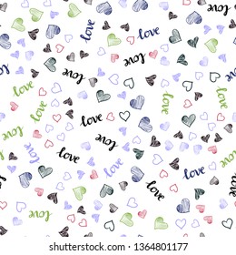 Dark Multicolor vector seamless template with text LOVE YOU, hearts. Romantic illustration with colorful phrase LOVE YOU, hearts. Design for wallpaper, fabric makers.