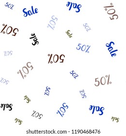 Dark Multicolor vector seamless texture with selling prices 50 %. Gradient illustration with discount signs on white backdrop. Design for business ads, commercials.