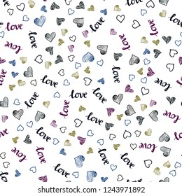 Dark Multicolor vector seamless texture with words LOVE YOU, hearts. Illustration with words of love, hearts in abstract style. Design for wallpaper, fabric makers.