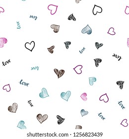 Dark Multicolor vector seamless texture with words LOVE YOU, hearts. Colorful illustration with quote LOVE YOU, hearts. Design for wallpaper, fabric makers.