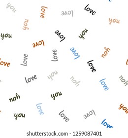 Dark Multicolor vector seamless texture with words LOVE YOU. Illustration with phrase LOVE YOU for valentine's day. Pattern for trendy fabric, wallpapers.