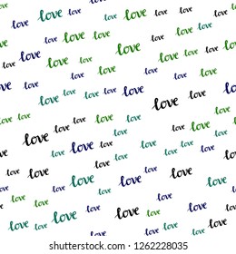 Dark Multicolor vector seamless texture with words LOVE YOU. Decorative design in doodle style with text LOVE YOU. Pattern for trendy fabric, wallpapers.