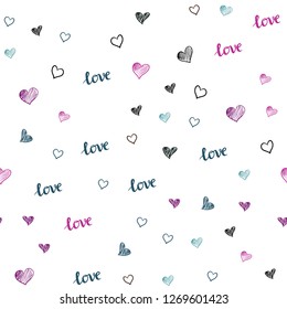 Dark Multicolor vector seamless texture with words LOVE YOU, hearts. Illustration with phrase LOVE YOU, hearts for valentine's day. Design for wallpaper, fabric makers.