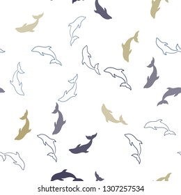 Dark Multicolor vector seamless texture with dolphins. Shining illustration of colorful gradient sea dolphins. Template for natural magazines.