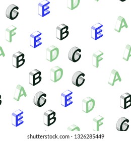 Dark Multicolor vector seamless texture with 3D ABC characters. Modern geometrical illustration with 3D ABC english symbols. Design for textile, fabric, wallpapers.