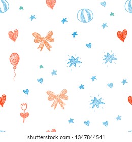 Dark Multicolor vector seamless texture with birthday gifts. Illustration with a colorful toy car, heart, baloon, tulip, candy, ball. Design for colorful commercials.