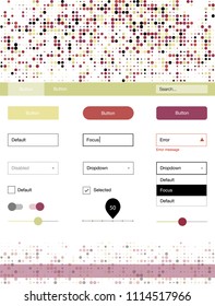 Dark Multicolor vector style guide with circles. Simple Material Design Kit with colorful dots in header. This sample is for your website.