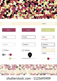 Dark Multicolor vector style guide with circles. Beautiful ui ux kit with colorful dots in its header. This template you can use for landing pages.