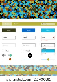 Dark Multicolor vector style guide with circles. Simple Material Design Kit with colorful dots in header. This template you can use for landing pages.